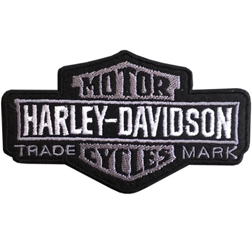 อาร์มรีดปักลาย HARLEY TRADE MARK Size 10*6cm #ปักเทาขาวพื้นดำ