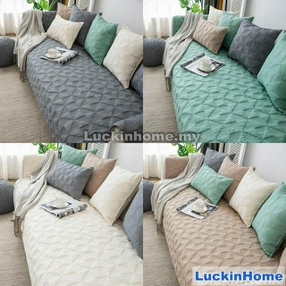 Luckinhome ผ้าคลุมโซฟา ผ้าฝ้าย ปักลาย รูปตัว L กันลื่น สีเทา สีเขียว สีกากี สีขาว 1 2 3 4