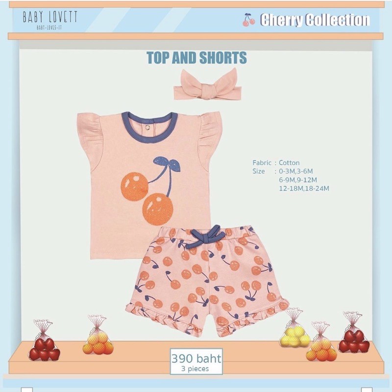 ☀️  BABY LOVETT  🍒 Cherry Collection 🍒  Top and Shorts Size 6-9  ของแท้💯ของใหม่‼️