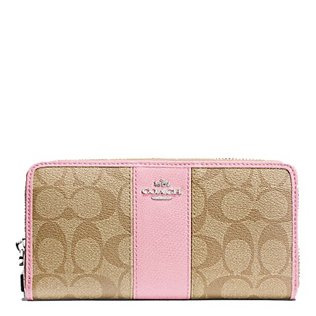 Coach F52859 กระเป๋าสตางค์สตรีลาย Signature Canvas หุ้มหนัง ซิปรอบ
