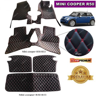 พรมปูพื้นรถยนต์6D MINI COOPER R50 พรม6D QJ VIP สีดำด้ายแดง รวมแผ่นปูท้าย ปิดเบาะ เต็มคัน 6ชิ้น