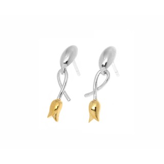 Aevari Golden Tulip Earrings 925 Silver Gold &amp; Rhodium Plated ต่างหู ต่างหูเงิน ต่างหูดอกทิวลิป เงินแท้ ต่างหูเงินแท้925