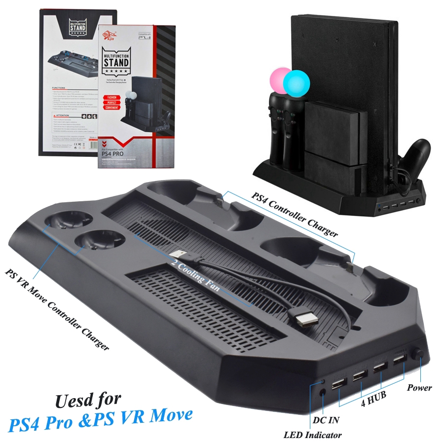 ps4 pro ps vr move vertical stand 4 อุปกรณ์แท่นชาร์จควบคุมพัดลมระบายความร้อน 2 สําหรับ sony playstat