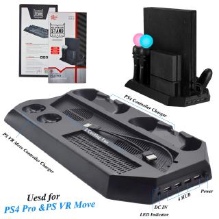 ps4 pro ps vr move vertical stand 4 อุปกรณ์แท่นชาร์จควบคุมพัดลมระบายความร้อน 2 สําหรับ sony playstation 4 pro psvr move