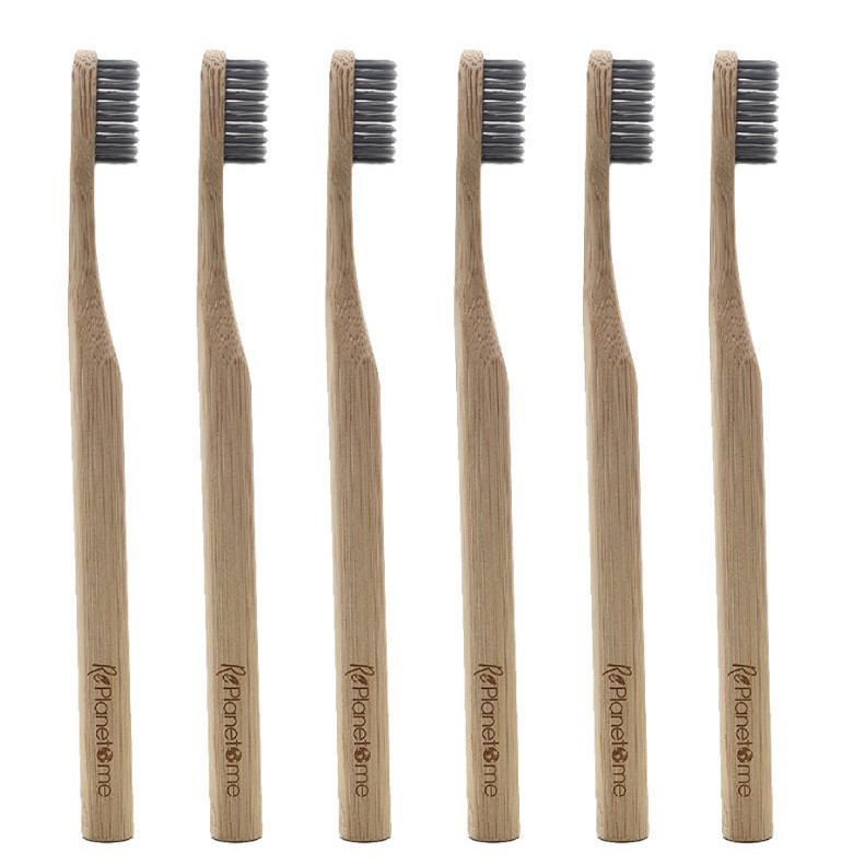 แปรงสีฟันไม้ไผ่ชาร์โคลขนนุ่ม (ชุด 6 ชิ้น) || Bamboo Charcoal Toothbrush Soft Bristles (Set of 6)