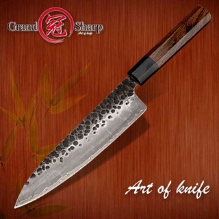 มีดเชฟ (chef knife) มีดเชฟญี่ปุ่น Grandsharp 8 เหล็ก AUS10, 3-layers ด้ามไม้แท้ (octagonal) พร้อมเคสกันคม