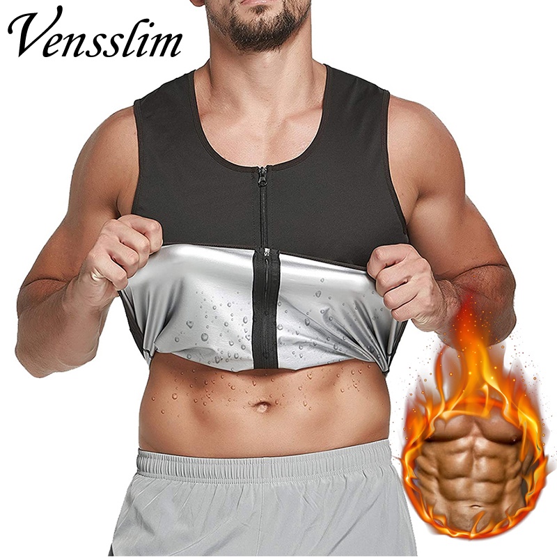 ซาวน่าเหงื่อ Body Shaper สําหรับผู้ชายเอวเทรนเนอร์เสื้อกั๊ก Polymer Heat Trapping ลดน้ําหนักซิปออกกําลังกายความร้อน