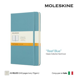 Moleskine Ruled Large Hard Cover (A5) (Reef Blue) - สมุดโน๊ต Moleskine A5 ปกแข็ง เส้นบรรทัด สีฟ้า