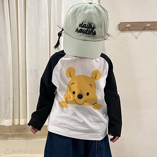 เสื้อยืดลําลอง แขนยาว พิมพ์ลาย Winnie The Pooh Raglan สําหรับเด็กผู้ชาย และผู้หญิง