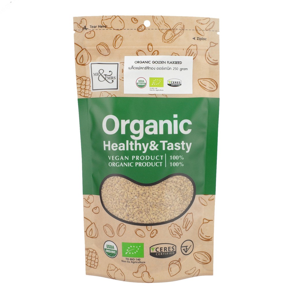 เมล็ดแฟลกซ์ สีทอง ออร์แกนิค ตรามิสเตอร์แอนด์มิสซีส 250 กรัม/Organic Flaxseed Golden (Mr.&Mrs.Brand) 250 g