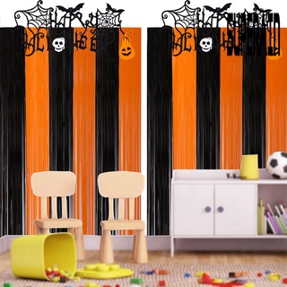 &lt;Halloween Decoration&gt; ผ้าม่าน ลายฟักทองฮาโลวีน 1 ชุด สําหรับตกแต่งบ้าน