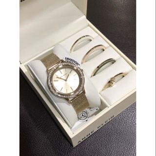 Anne Klein Womens AK/3166GPST Gold-Tone Mesh Bracelet Watch and  Bezel Set 35มม​ anneklein