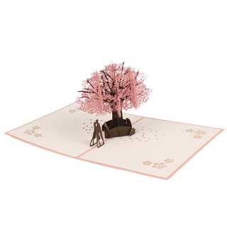 Handmade Pop Up Romantic Birthday, Anniversary, Dating Card for Husband, Wife, Boyfriend, Girlfriend - Cherry Blossom Tree with Couples