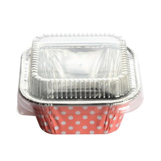 ถาดฟอยล์ลายชมพูจุด+ฝา (แพ็ค10ชิ้น) S&amp;S 4001 Pink dot pattern foil tray + lid (pack of 10 pieces) S&amp;S 4001