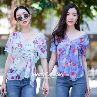 เสื้อชีฟองลายดอกผูกหน้า🌺