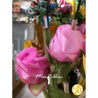 Missribbinริบบิ้นพับเหรียญ เนื้อทราย ตราระฆัง เลือกสีได้
