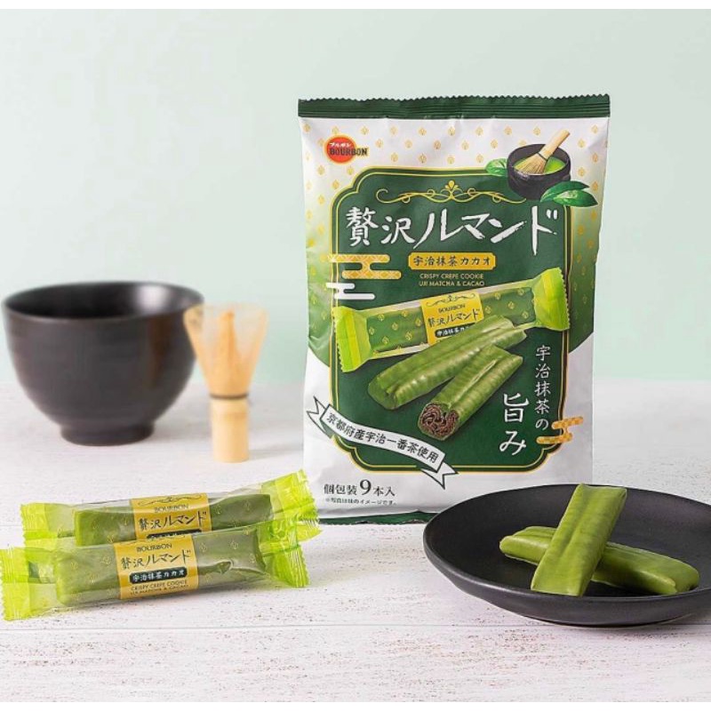 ขนมญี่ปุ่นแท้ Bourbon เวเฟอร์กรอบเคลือบมัทฉะลาเต้นมพิเศษ