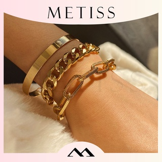 Metiss สร้อยข้อมือโซ่ กระดูกงู แบน สไตล์วินเทจ