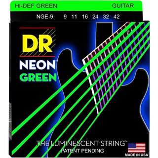 สายกีต้าร์ไฟฟ้าเคลือบเรืองแสงสีเขียว DR Strings รุ่น NEON™ GREEN Coated Electric Guitar Light-Heavy