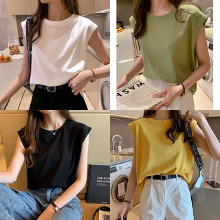 พร้อมส่ง เสื้อกล้ามลําลอง คอกลม แขนกุด ทรงหลวม สีพื้น สําหรับผู้หญิง