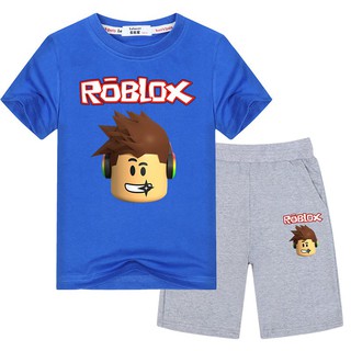 ชุดเสื้อผ้าเด็ก Roblox ฤดูร้อนเสื้อยืดผ้าฝ้ายแขนสั้น + กางเกงขาสั้น 2 ชิ้นชุด