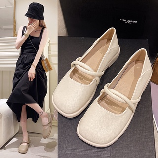 รองเท้าผู้หญิง รองเท้าหนัง Mary Jane Flats สไตล์อังกฤษ รองเท้าหนังกลับวินเทจสไตล์ฝรั่งเศส SE7062