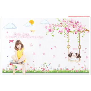 Wall sticker สติ๊กเกอร์ติดผนัง 50×70 cm 2แผ่น/เซต ชิงช้าในสวนดอกไม้ สติ๊กเกอร์แต่งร้าน สติ๊กเกอร์แต่งห้อง ดอกไม้ shopee