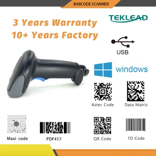 Teklead เครื่องสแกนบาร์โค้ดไร้สาย บลูทูธ 2.4G 1D&amp;2D QR พร้อมขาตั้ง 1D 2D CMOS