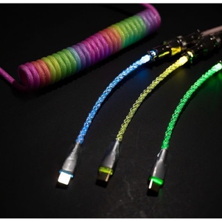 Gplanet Custom Coiled Cable RGB Series for Mechanical Keyboard Aviator Connector สายคีย์บอร์ดมีไฟ RGB แบบคออยล์(RGB-BLUE WHITE)