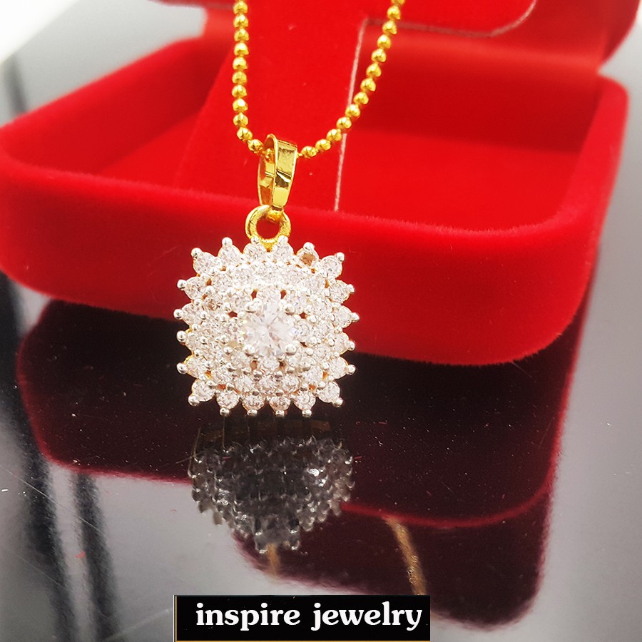 INSPIRE JEWELRY จี้เพชรสวิส ตามแบบพร้อมสร้อยคอ size 1.5x1.5cm. งาน Design เกรดพรีเมี่ยม ตัวเรือนหุ้ม