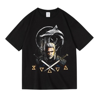 เสื้ ✘✉ไทด์แบรนด์นักล่าแม่มดเกมตัวสร้าง Geralt ละครอเมริกันรอบ ๆ เสื้อยืดพิมพ์คอกลมผ้าฝ้ายฤดูร้อนแขนสั้นหลวมS-5XL