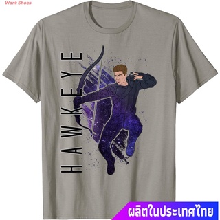 เสื้อยืดผ้าฝ้ายพิมพ์ลายแฟชั่น ผ้าฝ้าย 100%เสื้อยืดผู้ชายและผู้หญิง Marvel Avengers Endgame Hawkeye Galaxy Painted Graphi