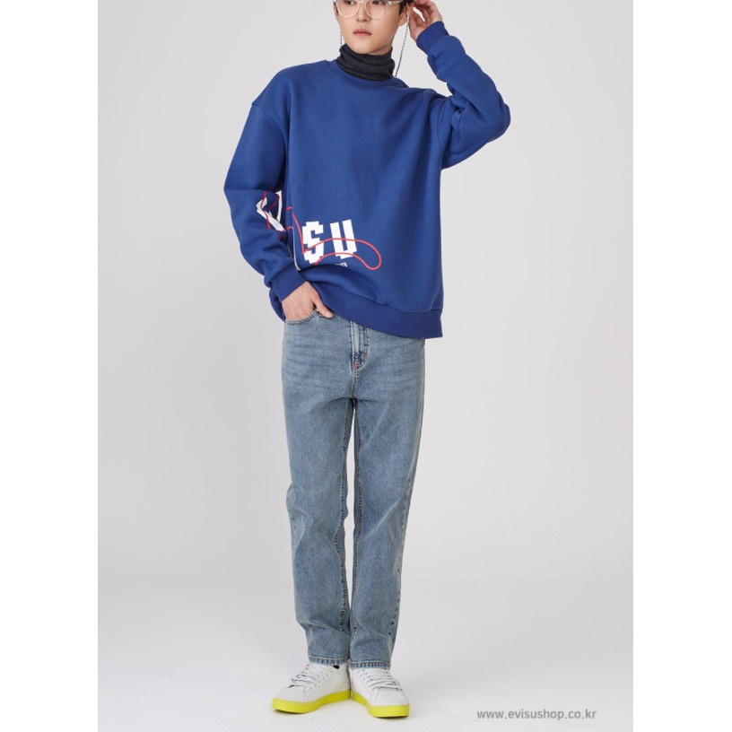 ✠ Evisu korea Cropped Straight-fit Denim Washed Jeans