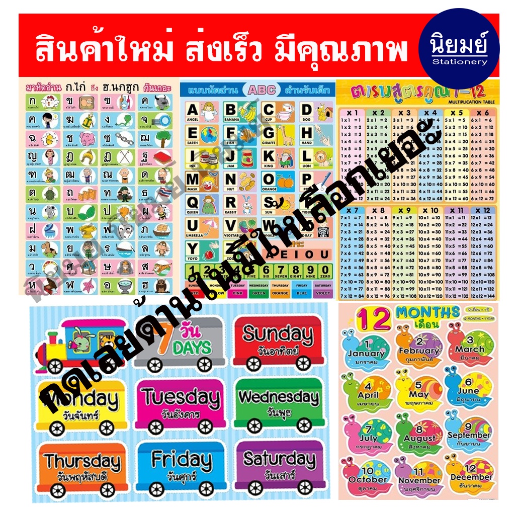 โปสเตอร์หัดอ่าน แบบหัดอ่าน ก ไก่-ฮ นกฮูก abc สระ สูตรคูณ แผนที่ประเทศไทย แผนที่โลก ธงนานาชาติ สื่อ
