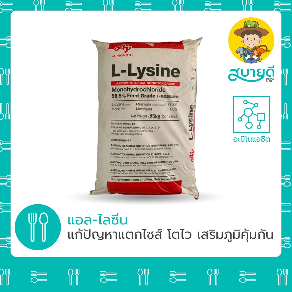 ไลซีน แอลไลซีน Lysine ไลซีนแมว 🐱 อะมิโนแอซิต 🥩 1 กก แก้ปัญหาโตช้า กินน้อย โตไว สบายดีซัพพลายแอนด์โค