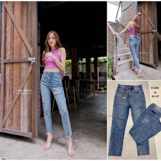 YME JEANS​ รุ่น​ 9355 กางเกงยีนส์ทรงบอยสลิมฟอกสีแต่งขาด