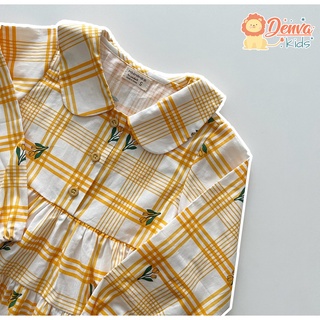 Venda.kids : Dayday one-piece Yellow check flower ชุดเด็กผู้หญิงสีเหลืองลายดอกไม้