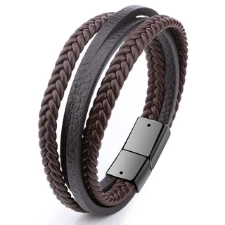 [Z H Jewelry] สร้อยข้อมือหนัง สเตนเลส สไตล์ฮิปฮอป ร็อค เรโทร เครื่องประดับแฟชั่น สําหรับผู้ชาย