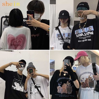 Shein 🔥เสื้อคู่ชายหญิง น่ารัก oversize  เสื้อผ้าวัยรุ่นแฟชั่นเกาหลี ฮิปฮอป เสื้อผ้าวินเทจ วัยรุ่น สกรีนลาย