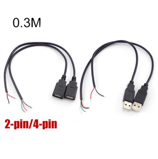 0.3M 2 Pin 4 Pin USB 2.0 A Female อะแดปเตอร์แจ็คเชื่อมต่อสายเคเบิ้ลชาร์จ DIY 5V