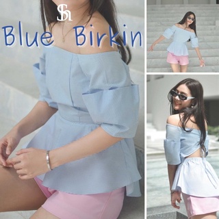 Summer Collection Sherleen เสื้อปาดไหล่ สายผูกด้านหลัง blue birkin ดีไซน์น่ารัก ใส่ไปทะเล