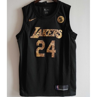 ใหม่ NBA Los Angeles Lakers สําหรับผู้ชาย 2021 #เสื้อกีฬาบาสเก็ตบอล ปักลายโลโก้งู 24 Kobe Bryant KB สีดํา