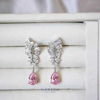 Neriza Jewelry/ต่างหูเพชรระย้าก้านเงินแท้ เครื่องประดับออกงาน เพชรสังเคราะห์เกรดพรีเมี่ยมเทียบเท่าเพชรแท้ จัดส่งฟรีNE080