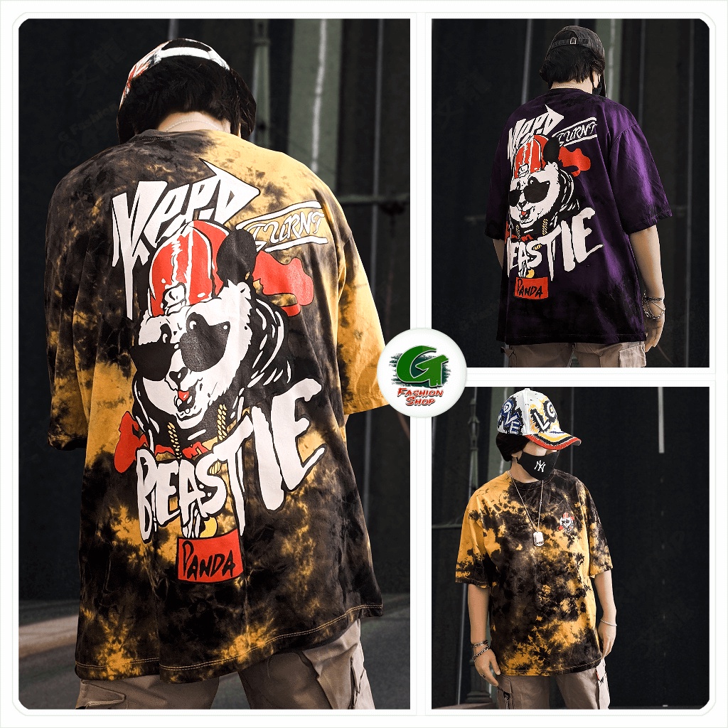 เสื้อยืดโอเวอร์ไซส์ มัดย้อม ผ้าคอตตอน งาน Handmade แฟชั่นสไตล์เกาหลี เทรนด์สีแบบสุดแนว (TSO-0222M)