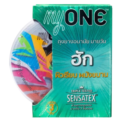 MY ONE ถุงยางอนามัย มายวัน ฮัก ขนาด 49 มม. (บรรจุ 3ชิ้น/กล่อง)