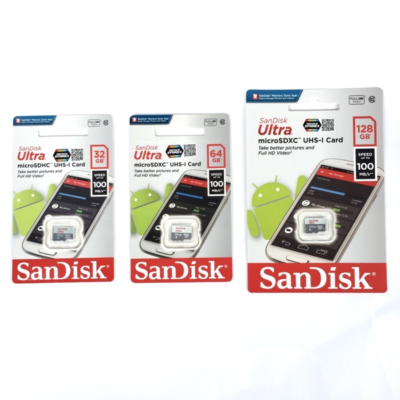 Sandisk 32 64 128 GB ครับเมม มือถือ กล้องติดรถ รถยนต์ กล้องวงจรปิด ip camera  Micro sd card class10 ของแท้ ประกัน synnex
