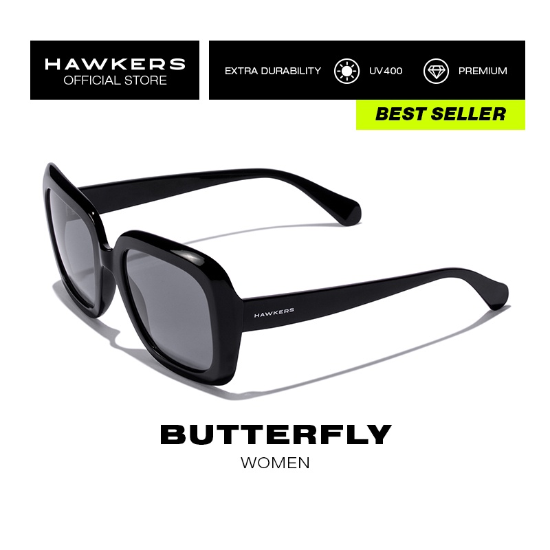 HAWKERS Black BUTTERFLY Sunglasses for Women femenine. UV400 Protection