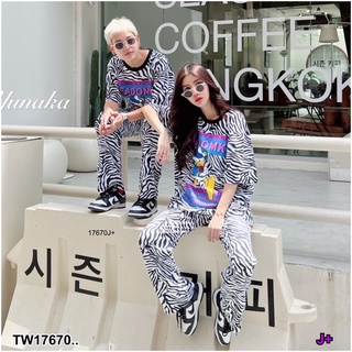 เข้าใหม่! S4U Set เสื้อลายม้าลาย สกรีนลายการ์ตูน + กางเกงขายาว  พร้อมส่ง เสื้อผ้าแฟชั่นผู้หญิง ชุดเดรส ชุดเซ็ท ชุดไปทะเล