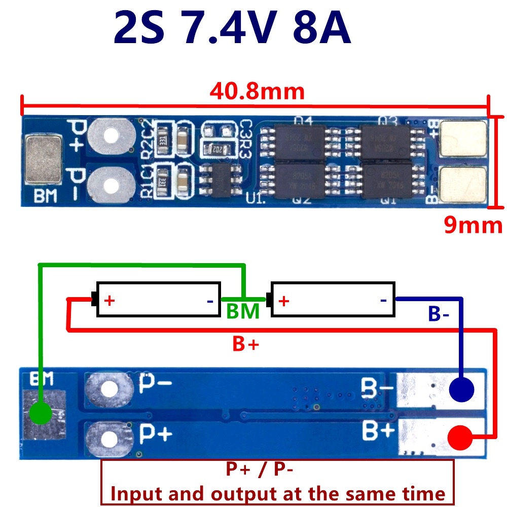 Bms 2S 7.4V 8.4V 8A 18650 บอร์ดป้องกันชาร์จแบตเตอรี่ รูปที่ 3