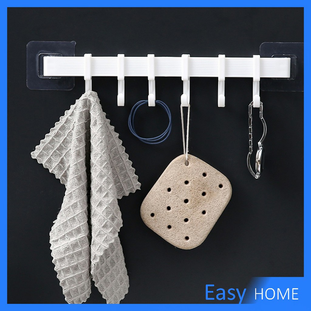 """ราวตะขอ""" พลาสติกอเนคประสงค์ แบบติดแผ่นกาว ไม่ต้องเจาะผนัง ราวติดผนัง Towel rack